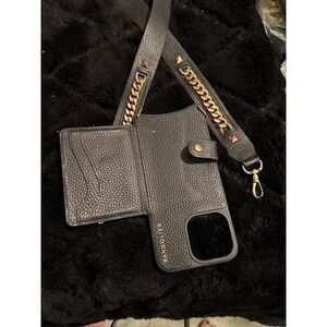 bandolier Stevie thick curb chain leather strap & studded MagSafe 15pro max case